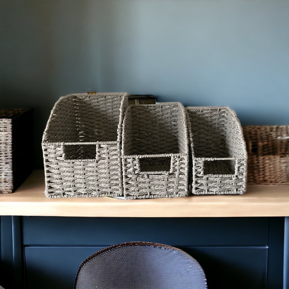 Set of 3 Grey Wicker Storage Baskets - Picture 2 of 7